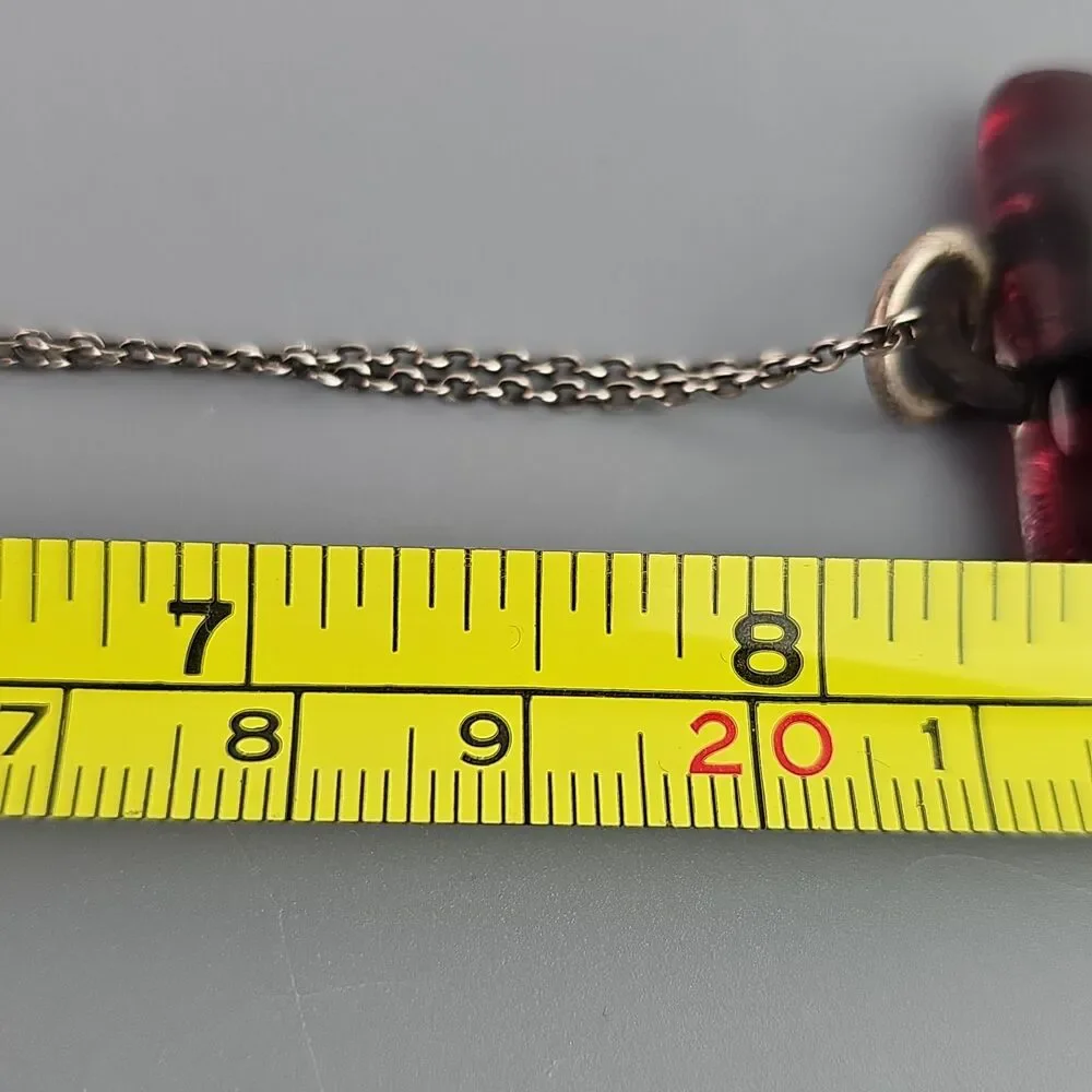 Fused Glass Pendant Necklace Festive Red Poinsettia 925 Sterling Silver 16 in